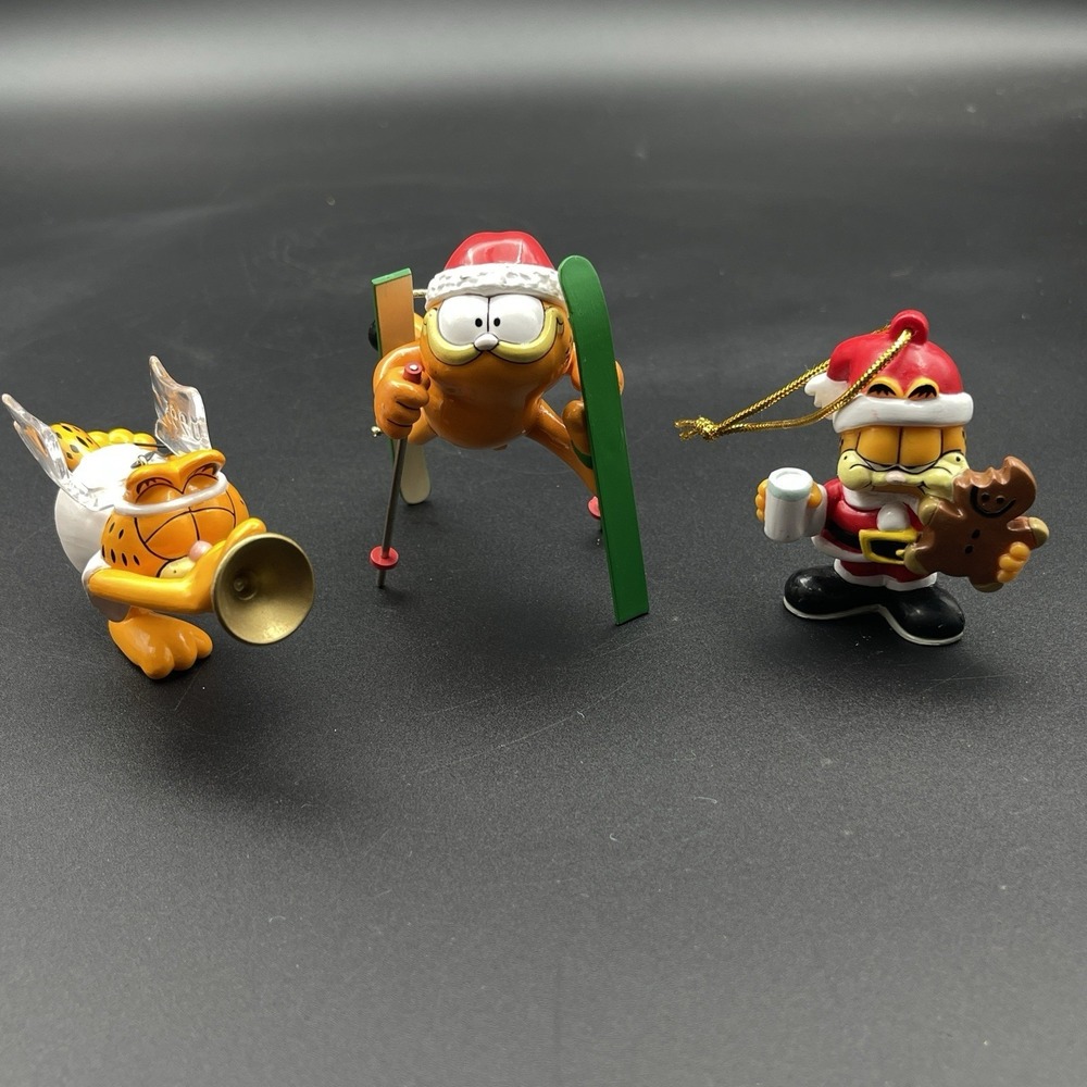 Vintage 90s Garfield Christmas Ornaments Hallmark Enesco Lot Santa Skier